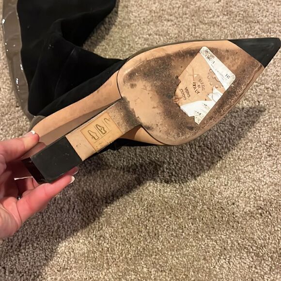 Pollini black suede thigh high boots with plexiglass heel and leather trim 40 - Picture 3 of 7